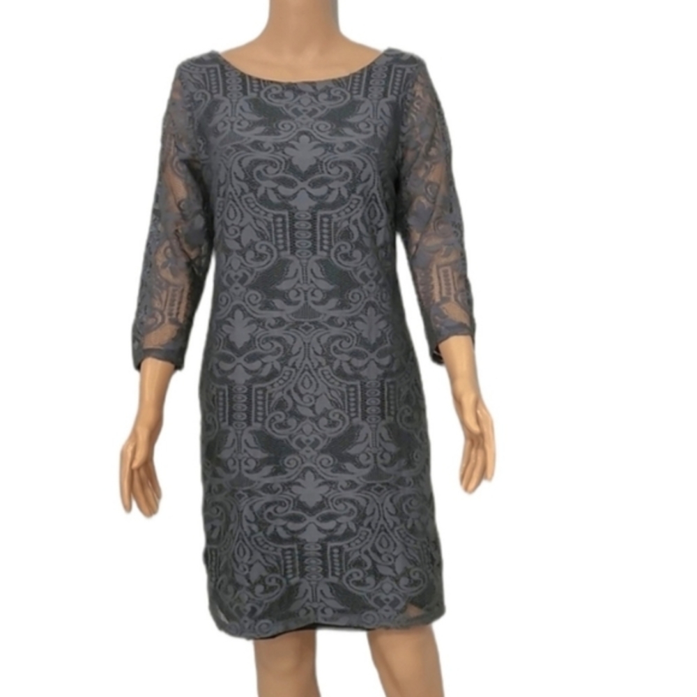 H&M Lace dress Gray‎ knee length 3/4 sleeve Size Medium